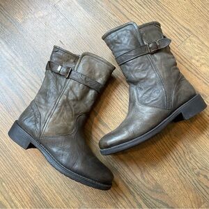 Sundance Leather Moto Combat Style Mid Calf Buckle Boots Round Toe EU 41